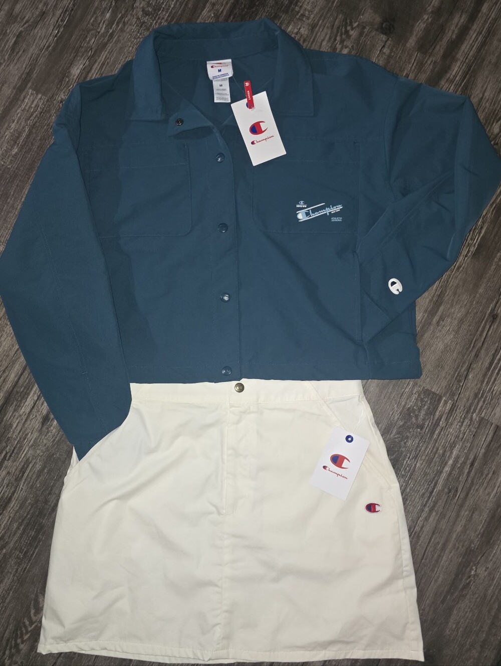 Champion Teal Button-Down Layering Jacket/top (M) with White Skirt Set (8)